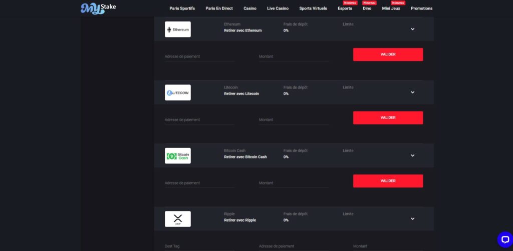 Mystake retrait cryptomonnaie